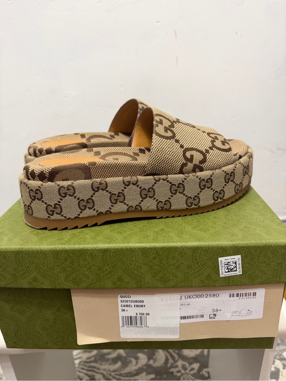 Gucci Beige and Brown GG Canvas Platform Slides